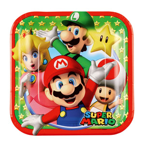 Pratos Super Mario de papel 18 x 18 cm - 8 unidades